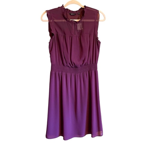 Reitman’s Dark Purple Mini Dress-Size Medium-NWT-Sleeveless-Ruffled Sleeve/Neck - Picture 1 of 11